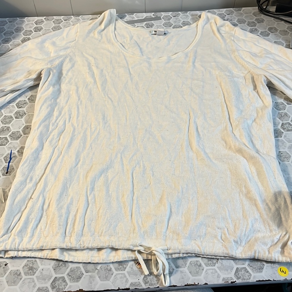 Old Navy XL White 3/4 Sleeve Tie Waist Scoop Neck Blouse